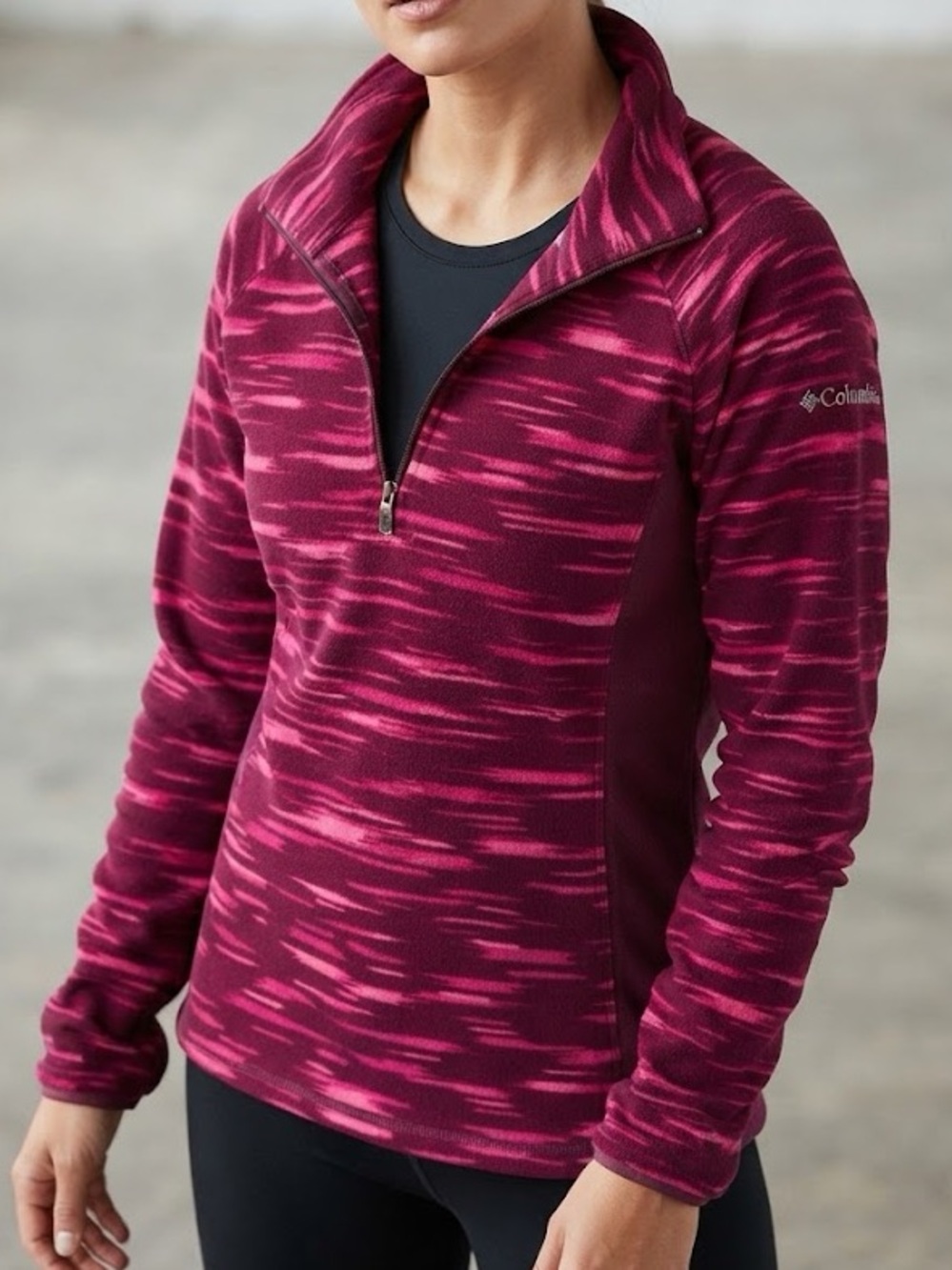 Columbia Women's Magenta and Pink Quarter-Zip Hoodie Pullover